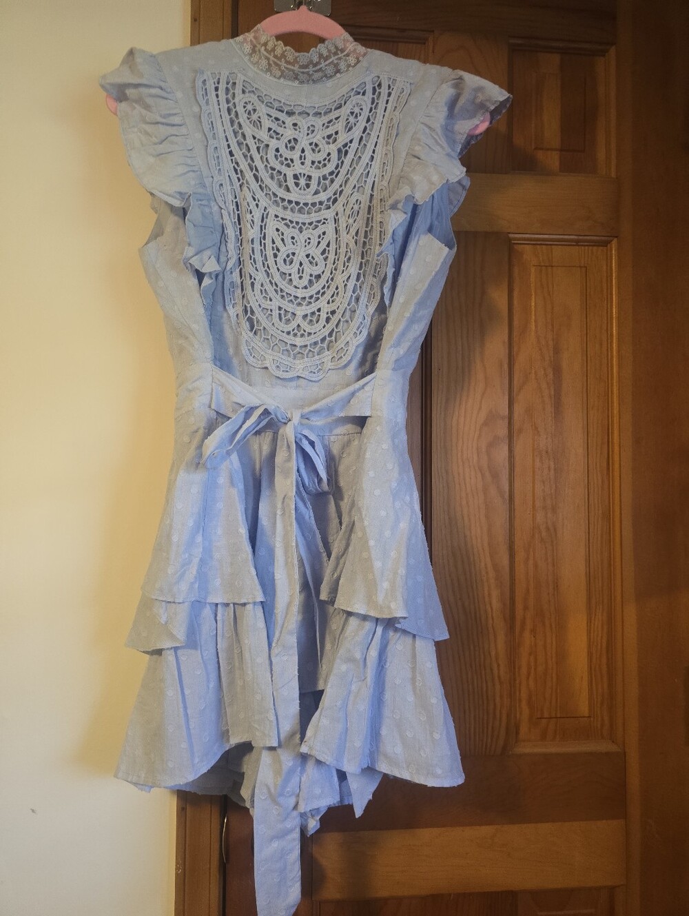 Light Blue Selfie Leslie Lace-Back Ruffle Romper New With Tags